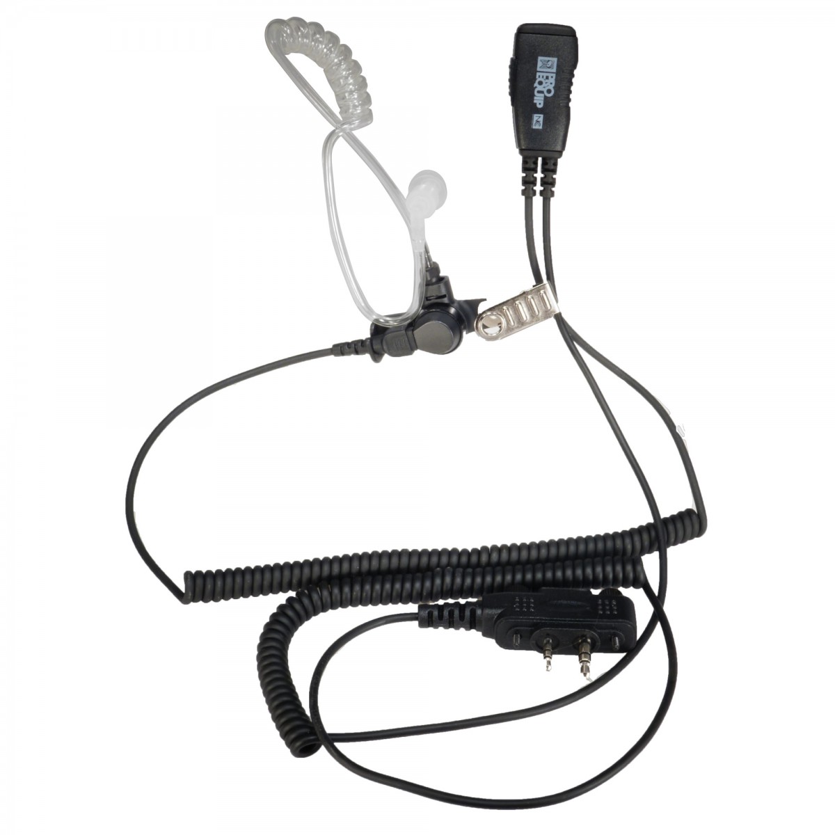 Microphone cravate  PTT et oreillette translucide double jack coudée à  vis 2,5/3,5 mm