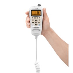 Microphone blanc avec afficheur et clavier,  IPX7, rétro-éclairage orange