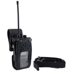 Housse cuir avec clip pivot et passant ceinture avec bouton pression pour portatif