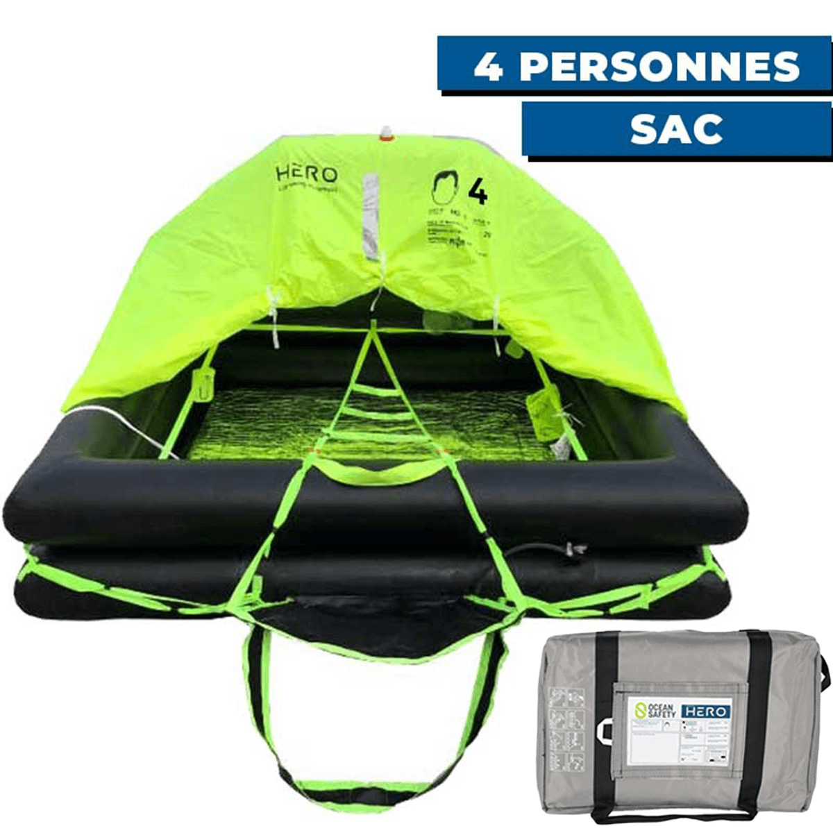 Radeau de survie Ocean Safety compact hauturier avec armement allégé -24H En sac 4 personnes