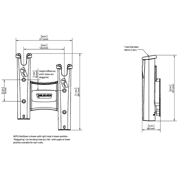 Porte canne double RodStow dimensions - N°1 - comptoirnautique.com