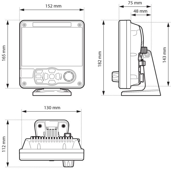 Dimensions du transpondeur AIS em-trak A200 12.5W Classe A - SOLAS - N°10 - comptoirnautique.com