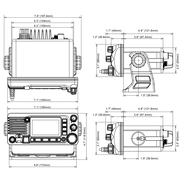 Dimensions de la VHF GX2410 Standard Horizon - N°7 - comptoirnautique.com