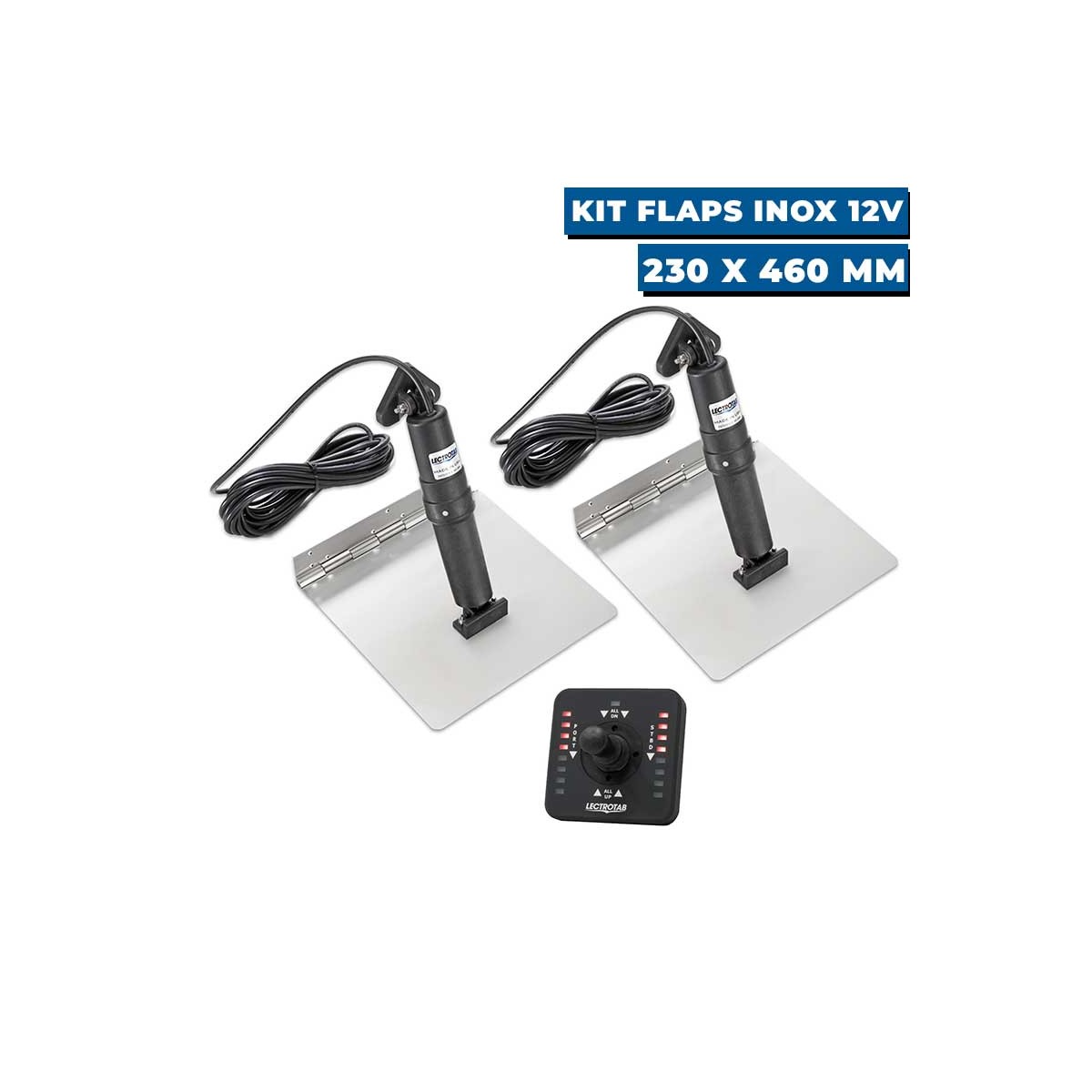 Kit flaps inox 12V pour hors-bord 230x460 mm avec joystick LED