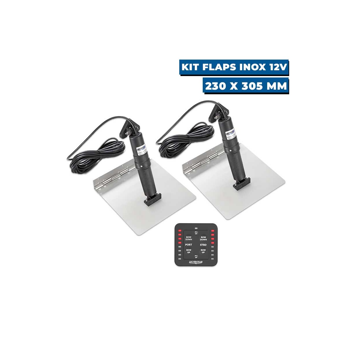 Kit flaps inox 12V pour hors-bord 230x305 mm avec commutateur LED