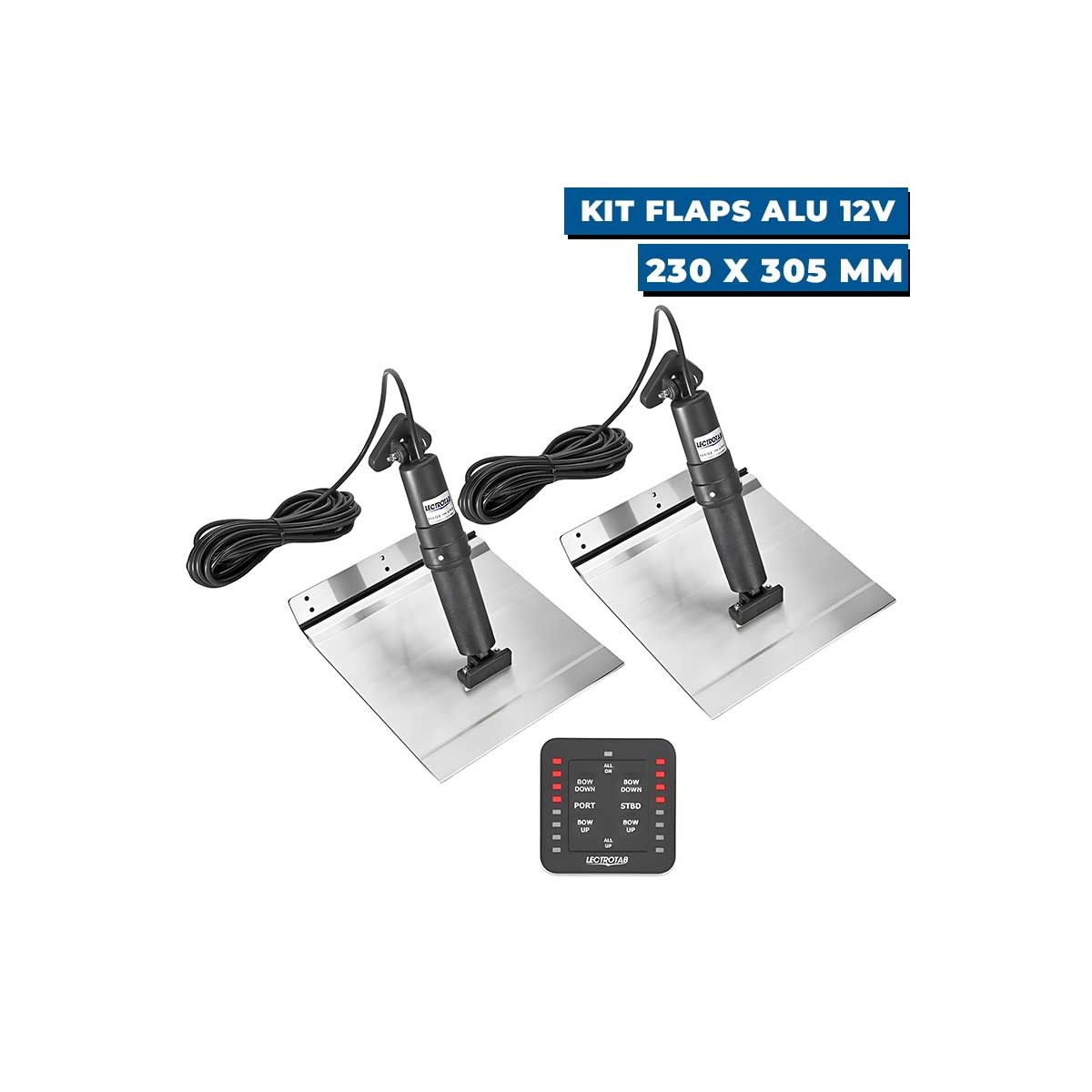 Kit flaps aluminium 12V pour hors-bord 230x305 mm avec commutateur LED