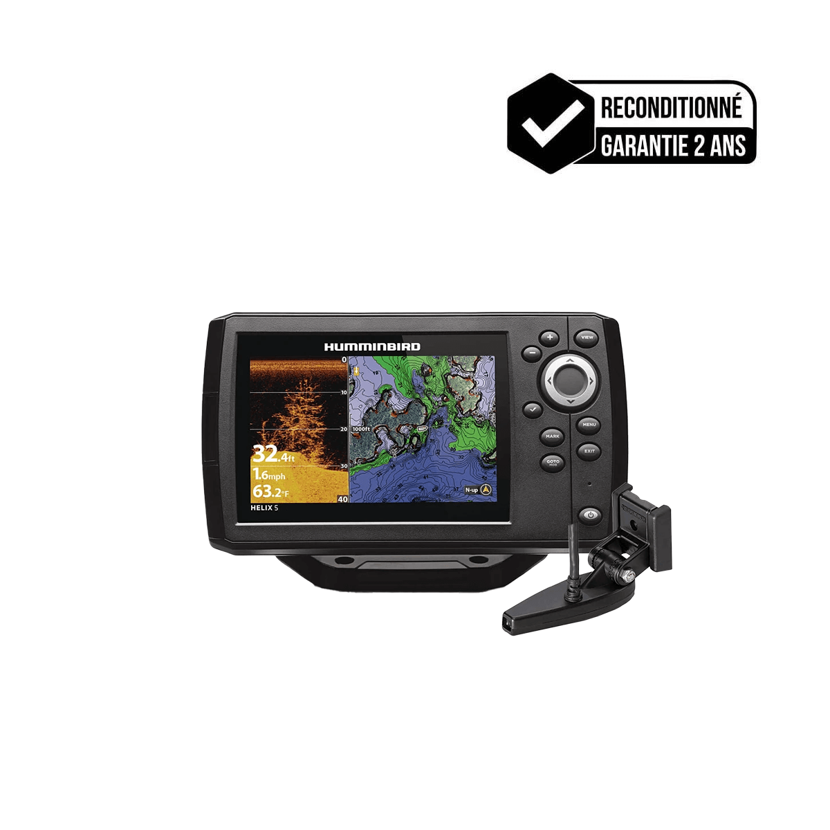 GPS Traceur Sondeur Humminbird Helix 5 G3 CHIRP DI + sonde tableau arrière - Reconditionné