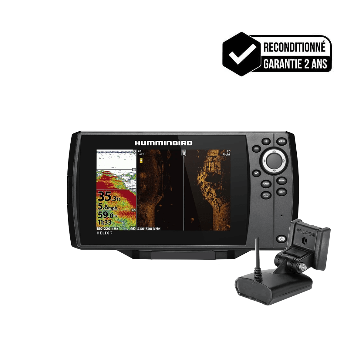 GPS Traceur Sondeur Humminbird Helix 7 G4 CHIRP SI + sonde tableau arrière - Reconditionné