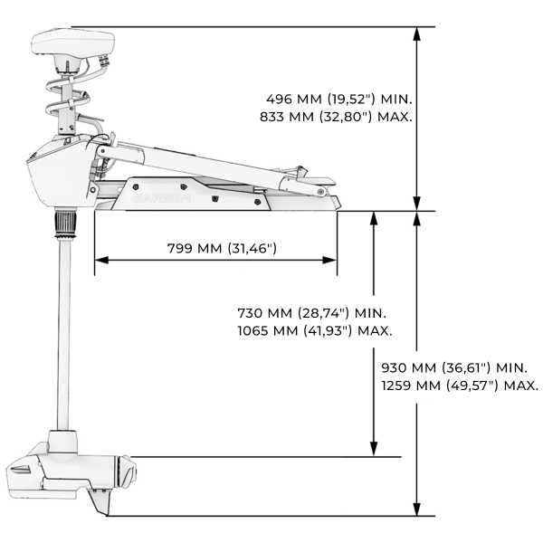 Dimensions du moteur avant Garmin FORCE Pro 57" déployé - N°17 - comptoirnautique.com