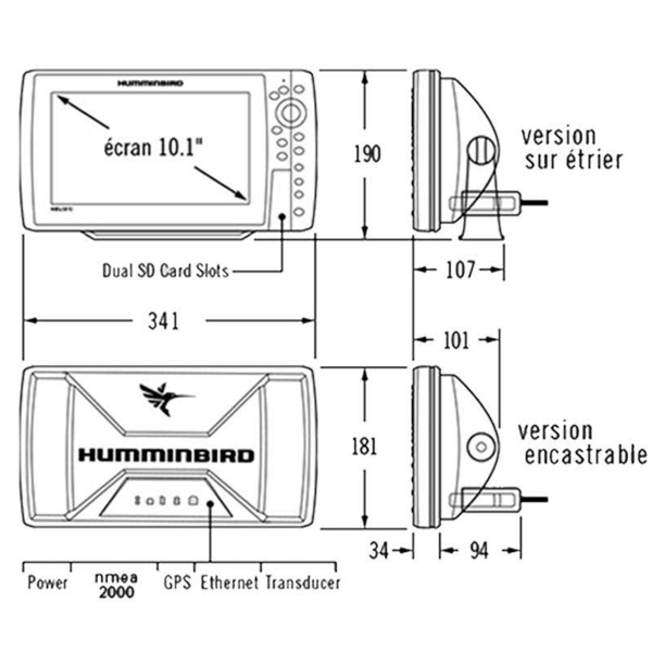 Dimensions du GPS Sondeur Humminbird Helix 10 G4N CHIRP MEGA SI+ - N°14 - comptoirnautique.com