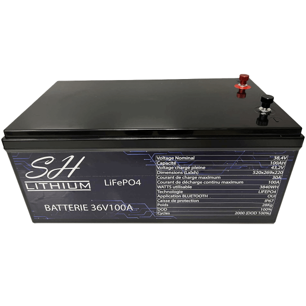 Batterie monobloc lithium LiFePO4 36V SH Lithium - N°1 - comptoirnautique.com
