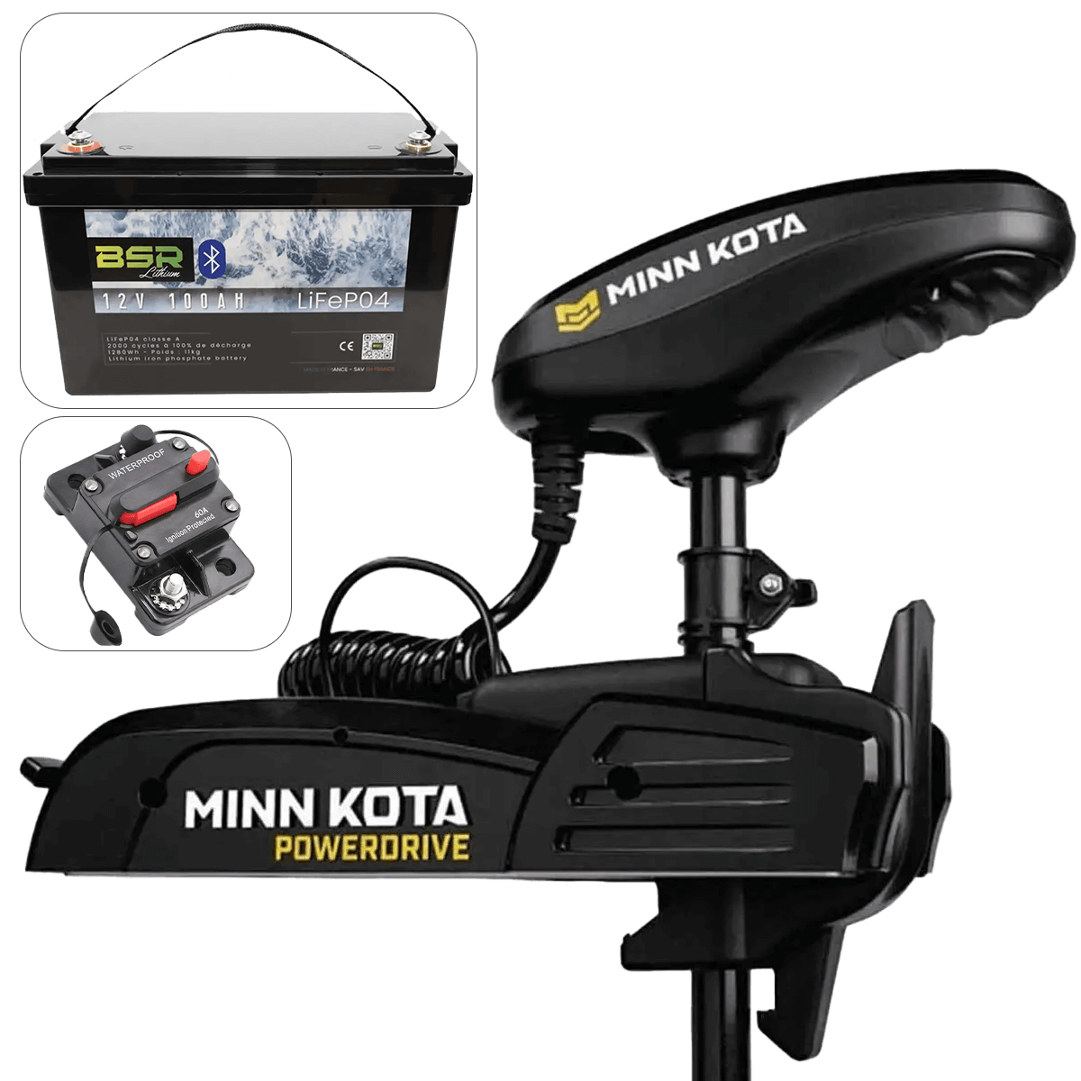 Pack moteur avant Minn Kota POWERDRIVE 55 Lbs + Batterie 12V 100A BSR