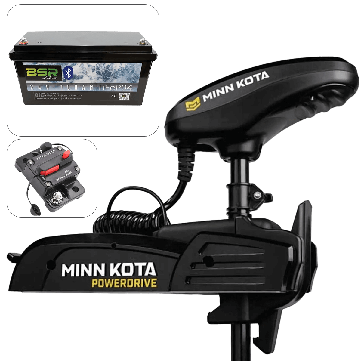 Pack moteur avant Minn Kota POWERDRIVE 70 Lbs + Batterie 24V 100A BSR