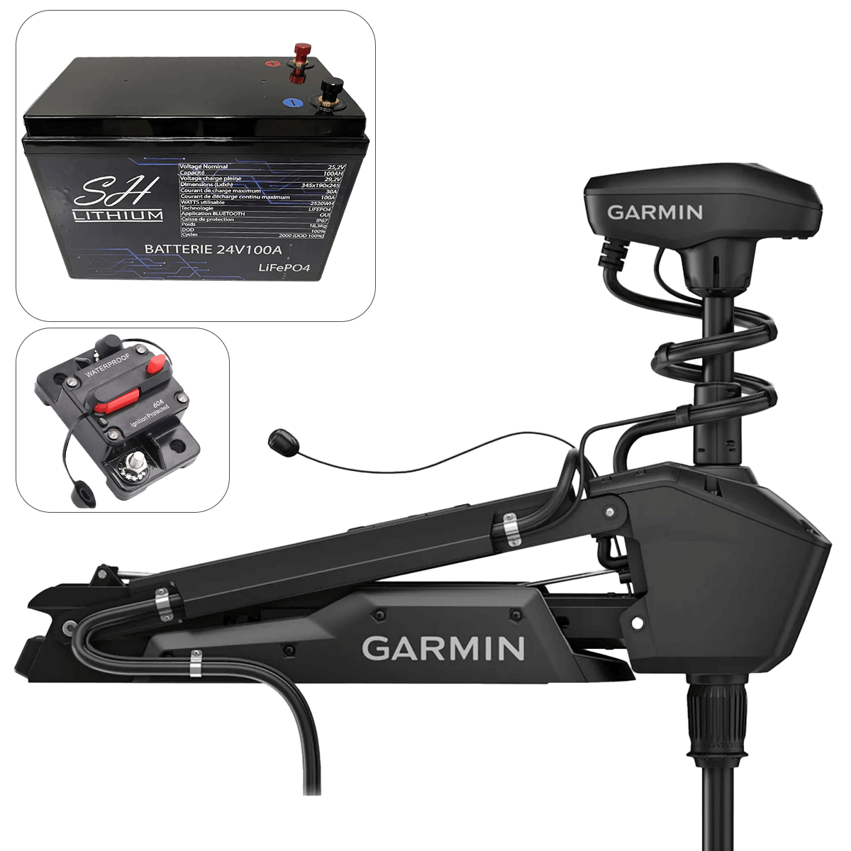 Pack moteur avant Garmin Force Pro 80 Lbs - 50" + Batterie 24V SH-Lithium