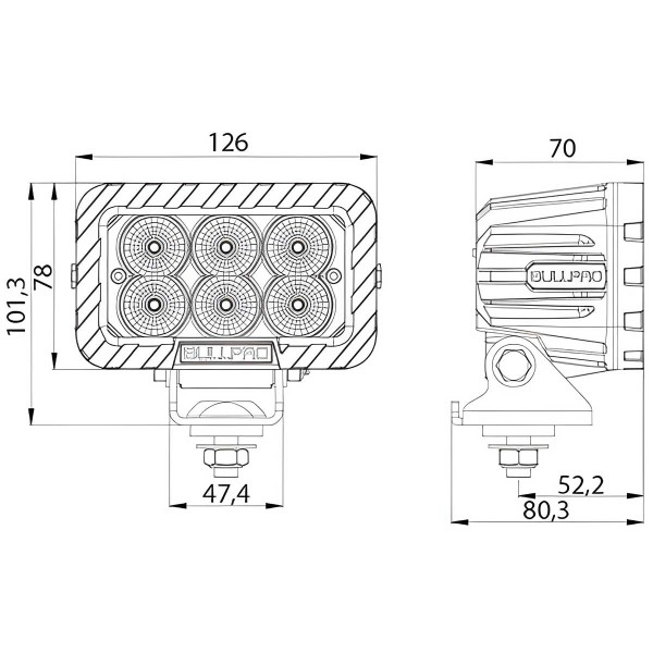 Projecteur de travail LED 60W 9-48V dimensions - N°2 - comptoirnautique.com