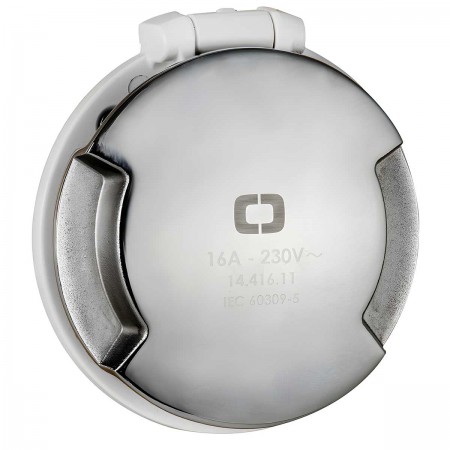 Prise 3P Cruiser 16 A 230 V avec couvercle inox blanc