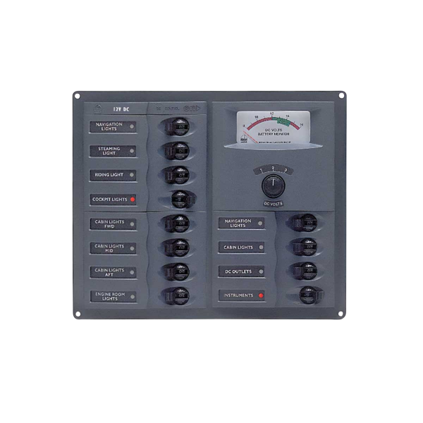 Electrical panel with 12 DC circuit breakers and analog voltmeter - N°1 - comptoirnautique.com