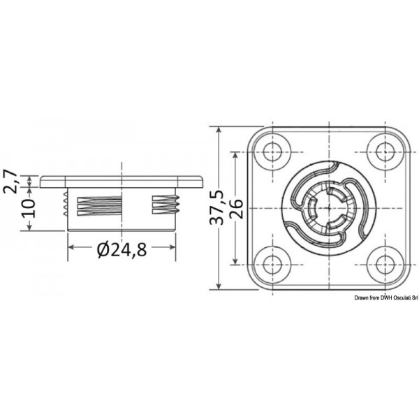 Clip auto-aligning square hole 25 mm Delahousse Quick- Fit - N°2 - comptoirnautique.com