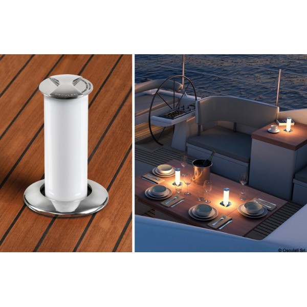 Lámpara de mesa LED retráctil Aurora con bisel redondo de acero inoxidable - N°8 - comptoirnautique.com