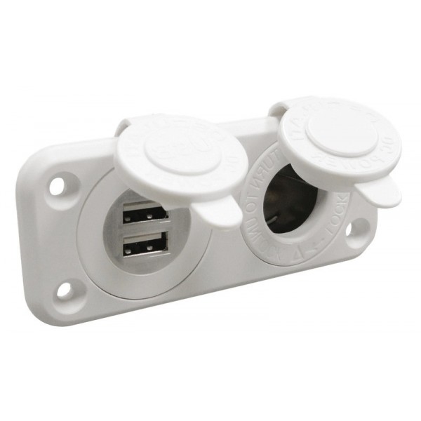 Zigarettenanzünderbuchse-Zigarren + Doppel-USB weiß  - N°1 - comptoirnautique.com