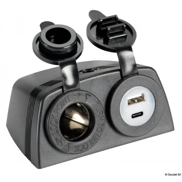 Steckdose für Zigarettenanzünder-Zigarren + USB-A+USB-C mit Carenage  - N°1 - comptoirnautique.com