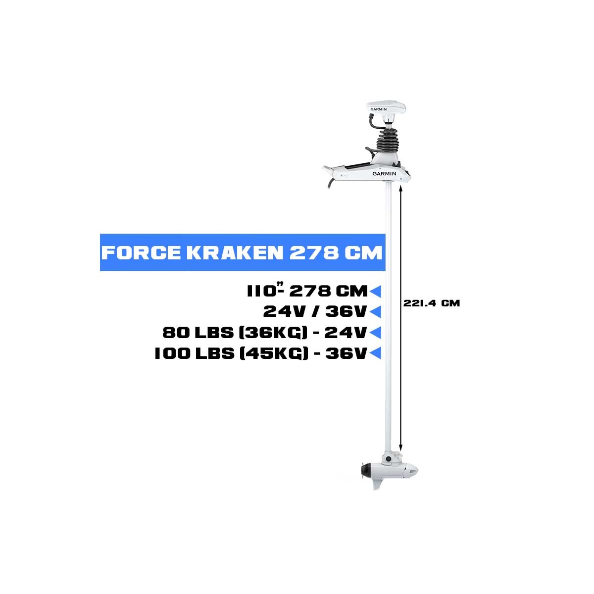 010-02574-40 - Moteur avant Garmin Force Kraken 110" (278 cm) pour 30 kg