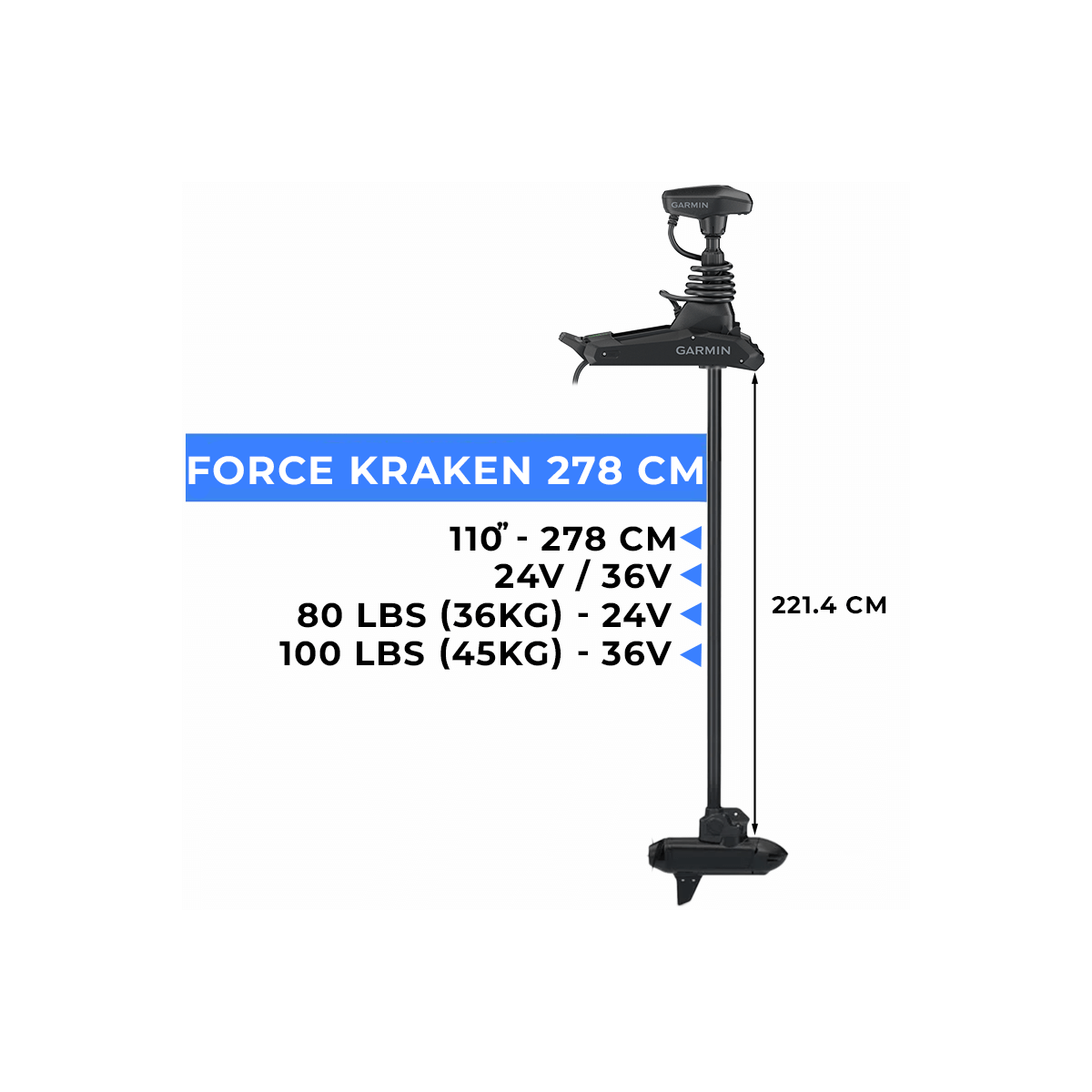 010-02573-40 - Moteur avant Garmin Force Kraken 110" (278 cm) pour 29.2 kg