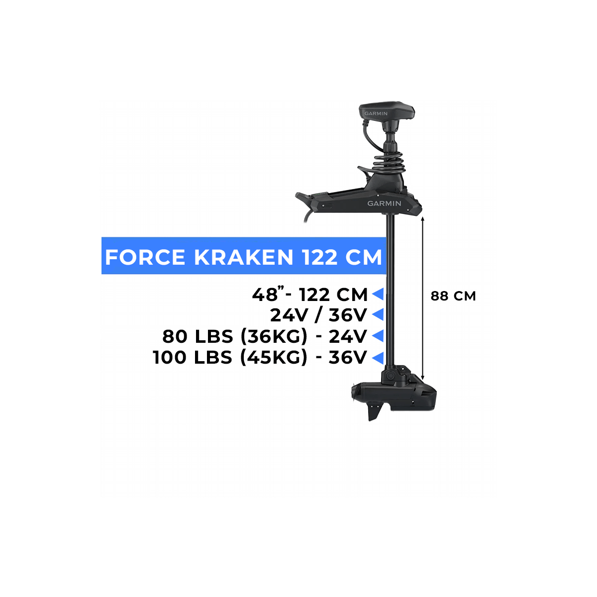 010-02573-30 - Moteur avant Garmin Force Kraken 48" (122 cm) pour 17.20 kg