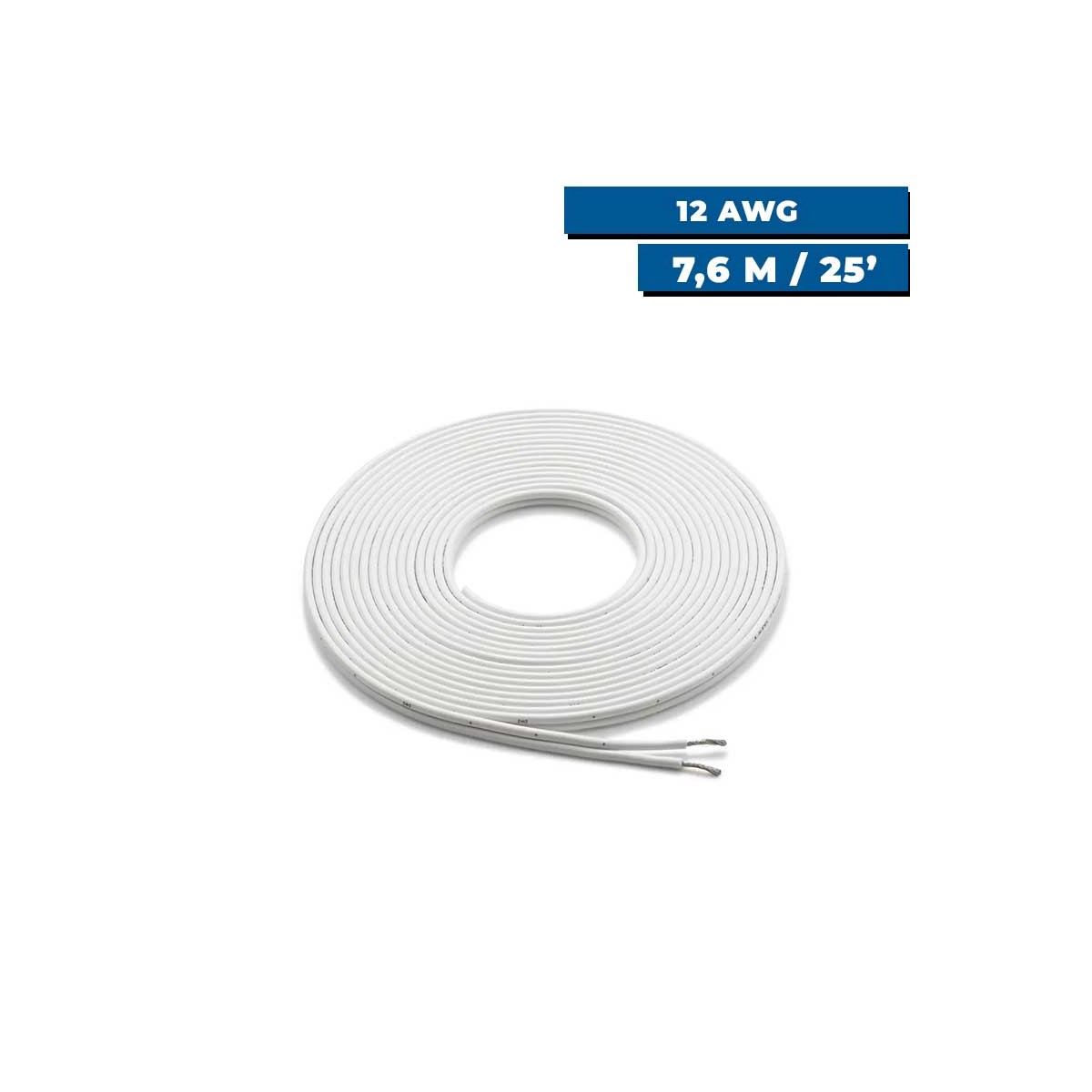Câble de haut-parleur à conducteur parallèle 7,6m blanc 12 AWG