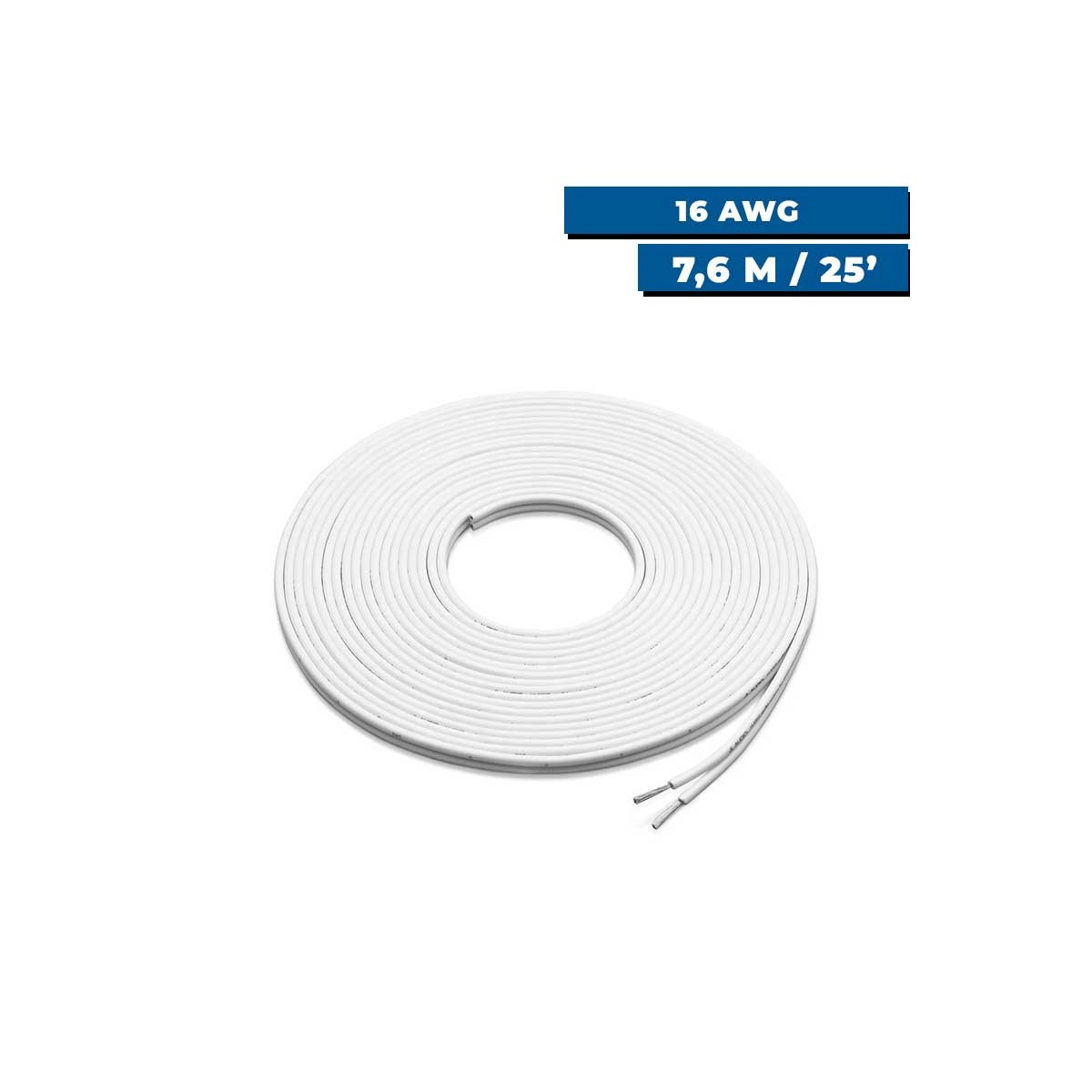 Câble de haut-parleur à conducteur parallèle blanc 16 AWG 7,6 m