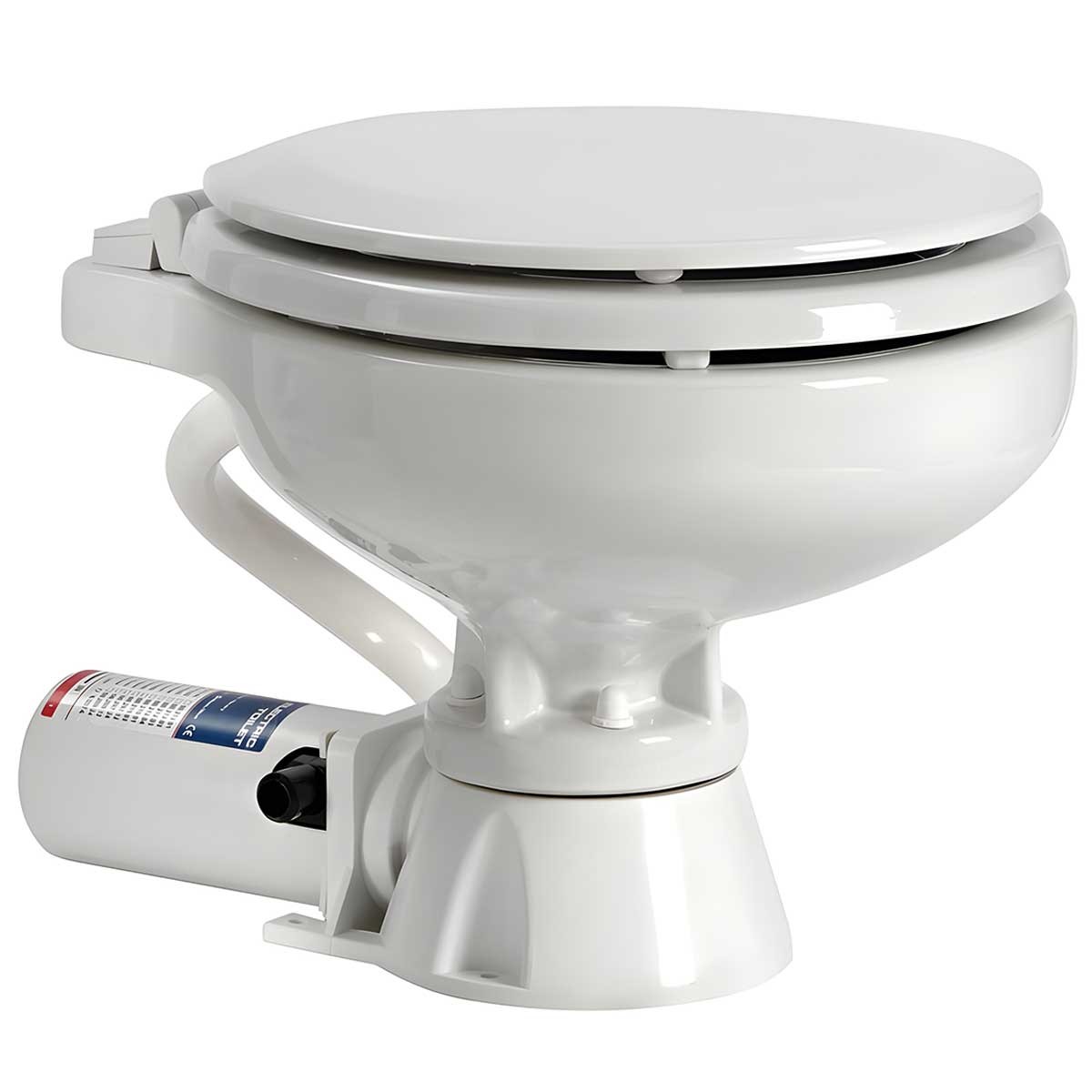 WC électrique Space Saver 12V avec siège en bois laqué blanc
