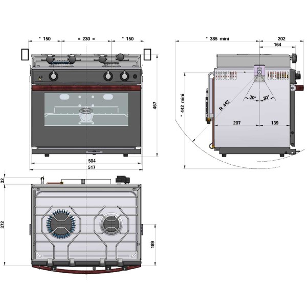 Cuisinière à gaz Allure 2 feux avec grill dimensions - N°4 - comptoirnautique.com