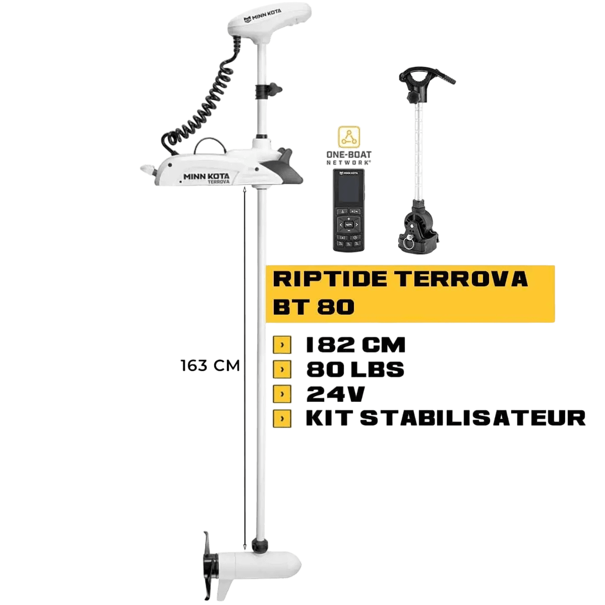 MK-1363787M - Moteur avant mer Minn Kota RIPTIDE TERROVA 80 Lbs GPS 182 cm 24V + kit stabilisateur d'arbre moteur