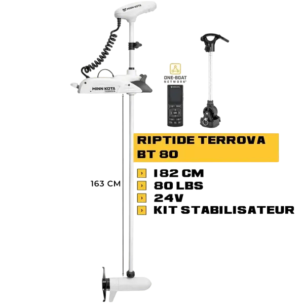 MK-1363787M - Moteur avant mer Minn Kota RIPTIDE TERROVA 80 Lbs GPS 182 cm 24V + kit stabilisateur d'arbre moteur - N°2 - comptoirnautique.com
