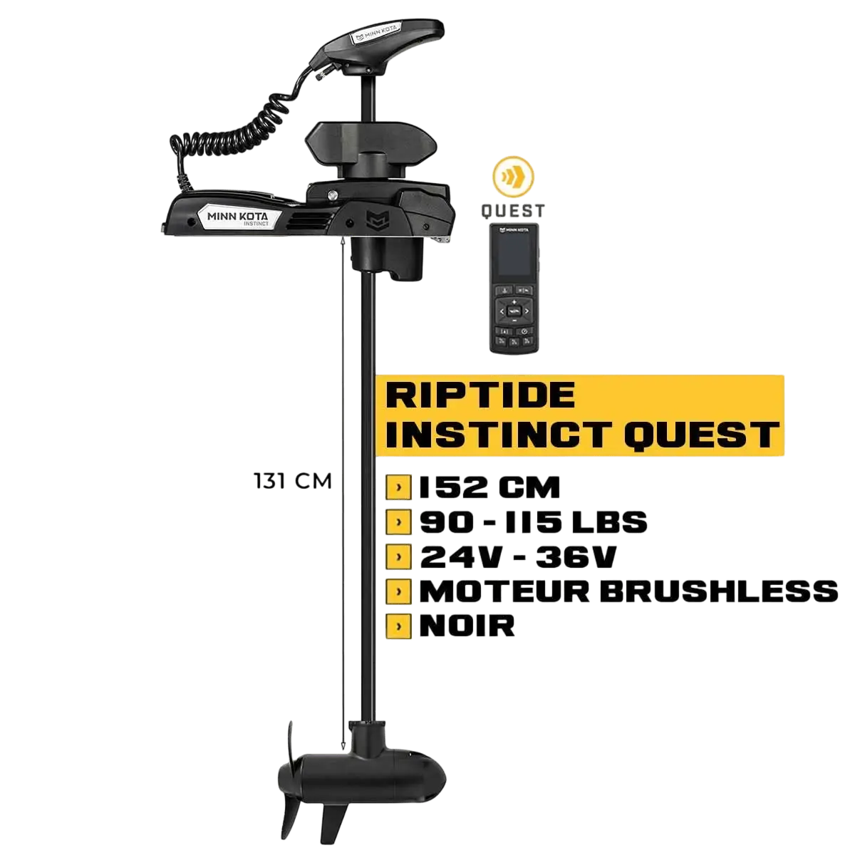 Moteur avant Minn Kota RIPTIDE INSTINCT QUEST mer + télécommande - noir - 152 cm - 24V/36V - 90/115LBS