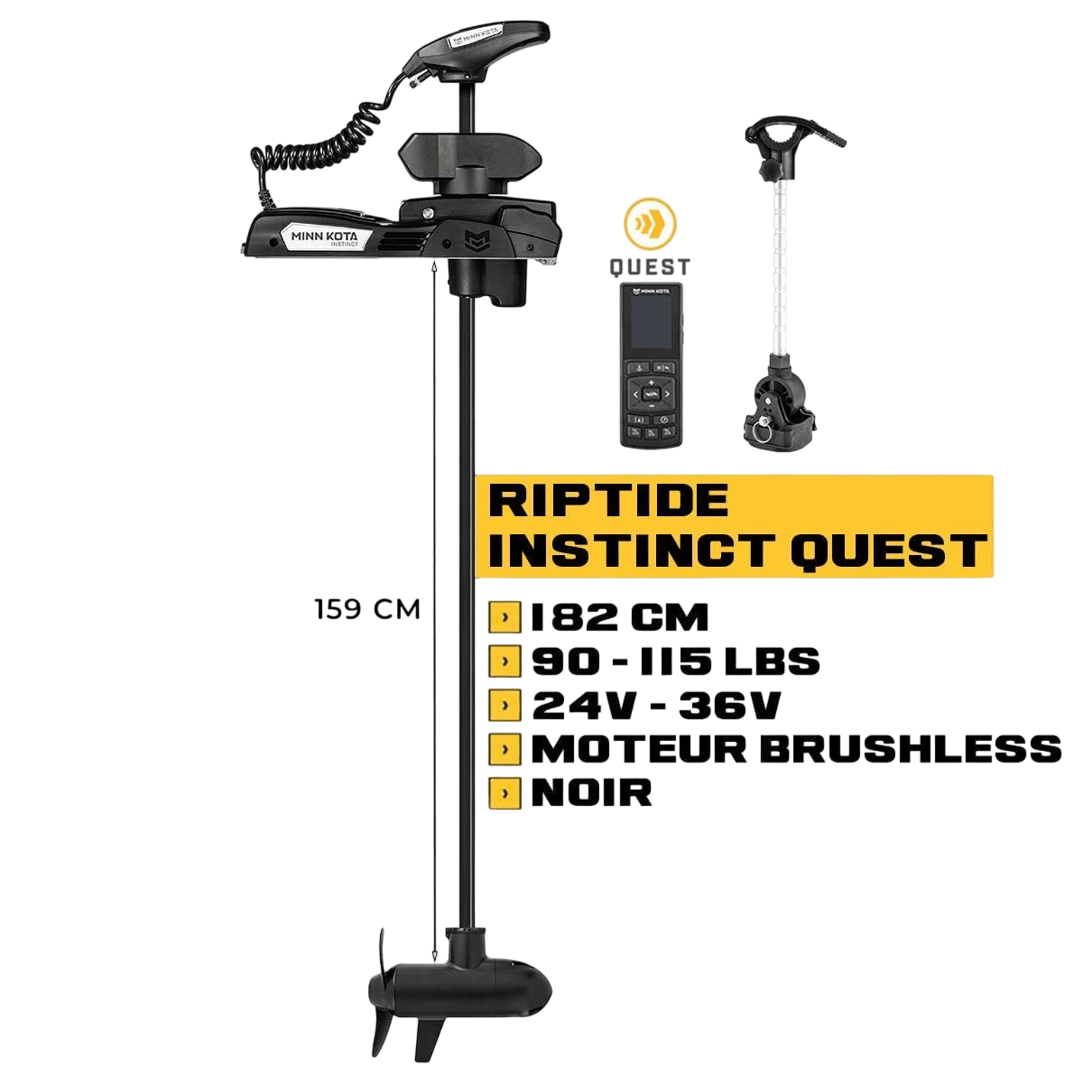 Moteur avant Minn Kota RIPTIDE INSTINCT QUEST mer + télécommande - noir - 182 cm - 24V/36V - 90/115LBS