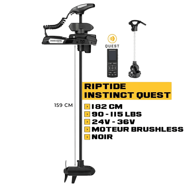 Moteur avant Minn Kota RIPTIDE INSTINCT QUEST mer + télécommande - noir - 182 cm - 24V/36V - 90/115LBS - N°5 - comptoirnautique.com