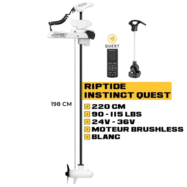 Moteur avant Minn Kota RIPTIDE INSTINCT QUEST mer + télécommande - blanc - 220 cm - 24V/36V - 90/115LBS - N°6 - comptoirnautique.com