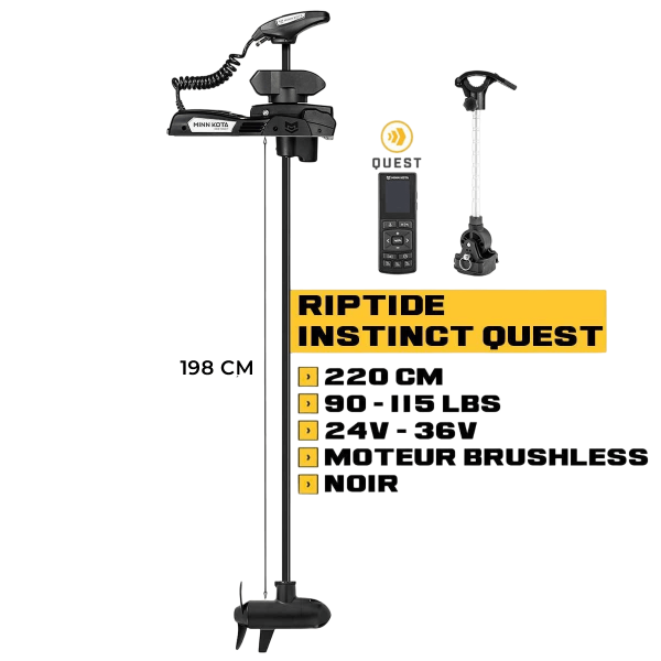 Moteur avant Minn Kota RIPTIDE INSTINCT QUEST mer + télécommande - noir - 220 cm - 24V/36V - 90/115LBS - N°7 - comptoirnautique.com