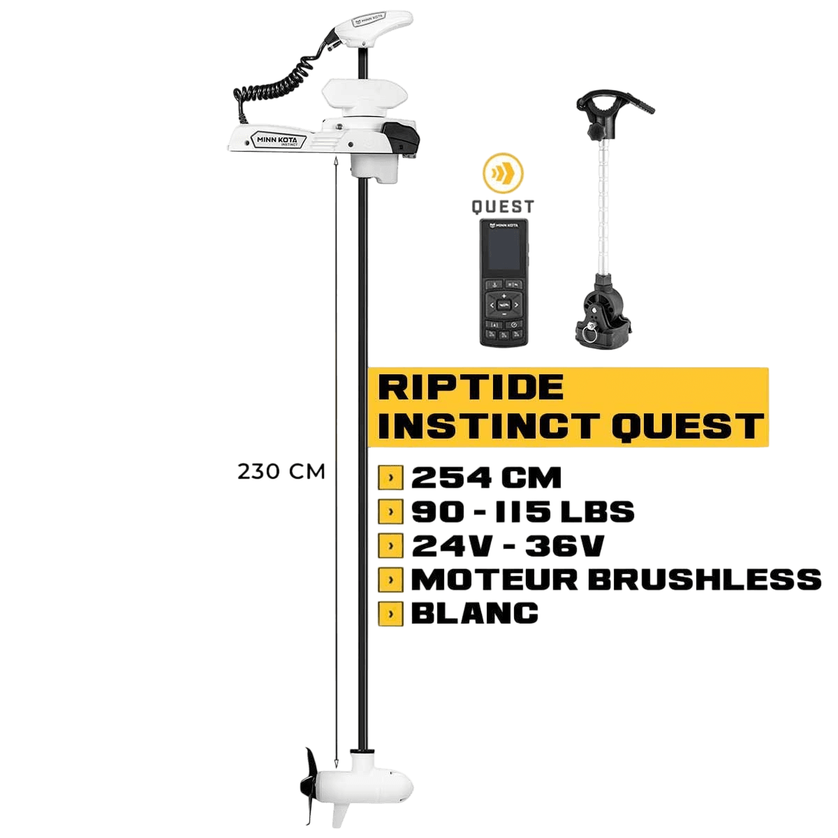 Moteur avant Minn Kota RIPTIDE INSTINCT QUEST mer + télécommande - blanc - 254 cm - 24V/36V - 90/115LBS