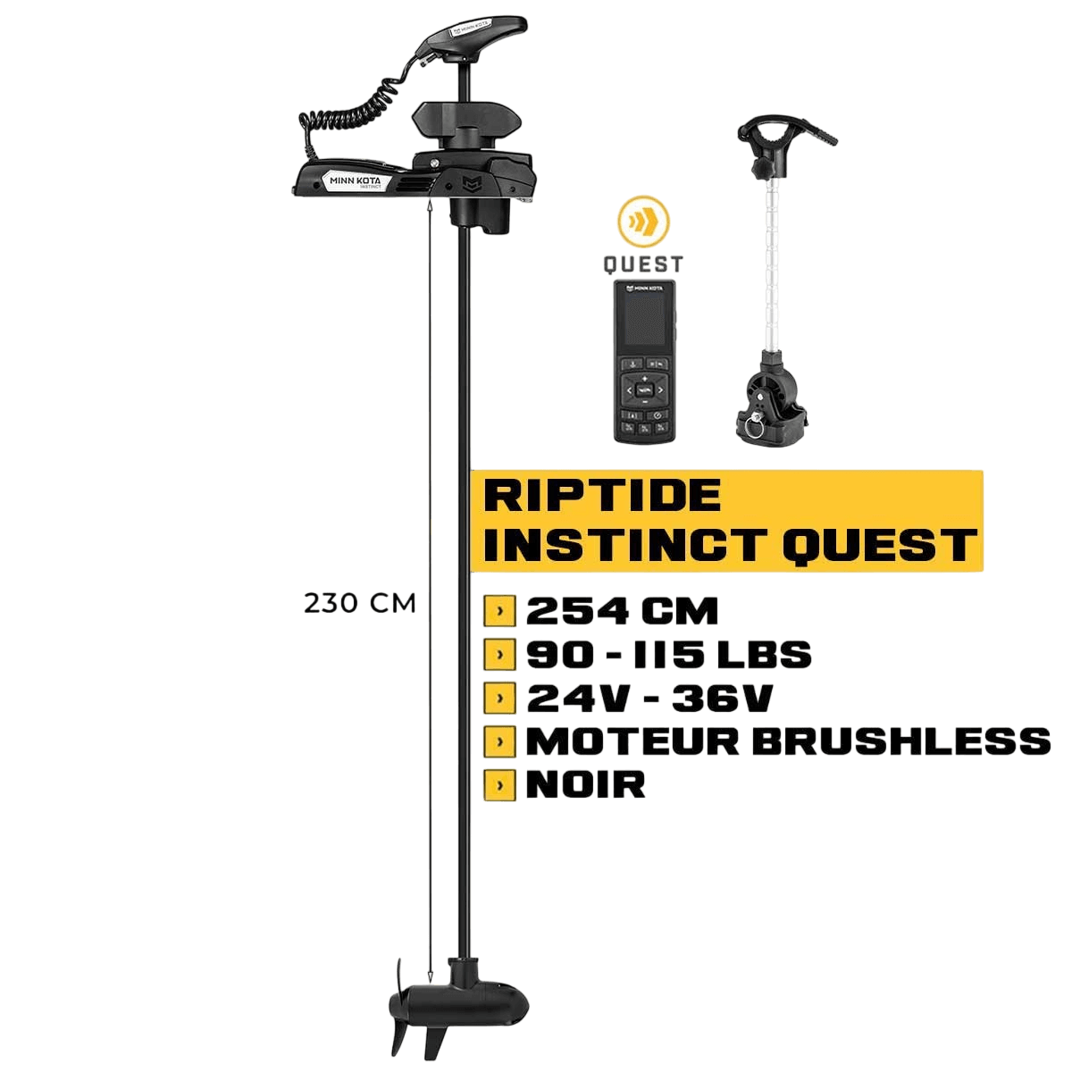 Moteur avant Minn Kota RIPTIDE INSTINCT QUEST mer + télécommande - noir - 254 cm - 24V/36V - 90/115LBS