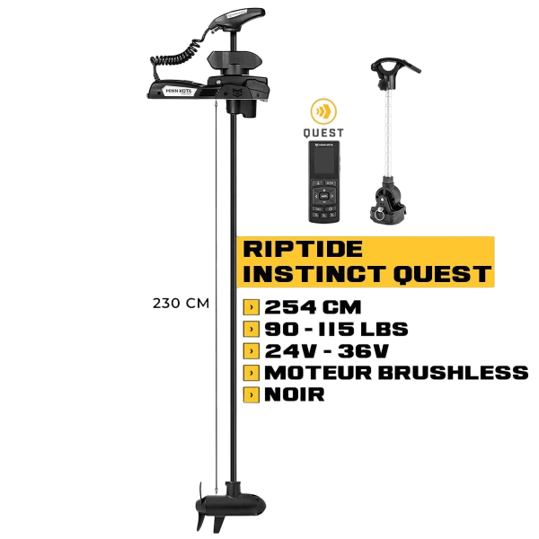 Moteur avant Minn Kota RIPTIDE INSTINCT QUEST mer + télécommande - noir - 254 cm - 24V/36V - 90/115LBS - N°9 - comptoirnautique.com