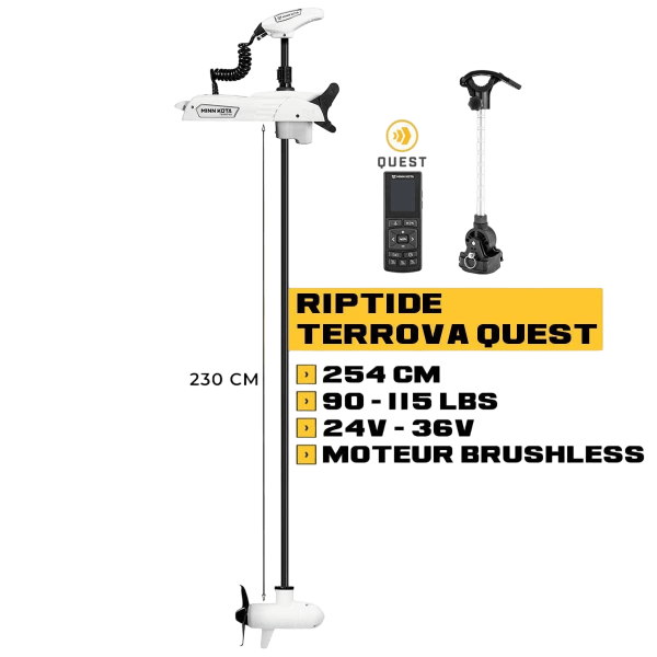 Moteur avant Minn Kota RIPTIDE TERROVA QUEST + télécommande - 254 cm - 24V/36V - 90/115LBS - eaux salées - N°5 - comptoirnautique.com
