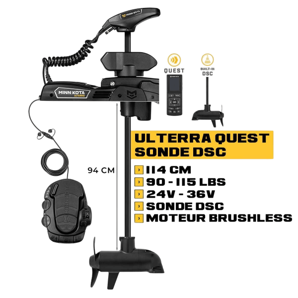 Moteur avant Minn Kota ULTERRA QUEST 114 cm + sonde DSC + pédale + télécommande - eaux douces - 24V/36V - 90/115LBS - N°2 - comptoirnautique.com