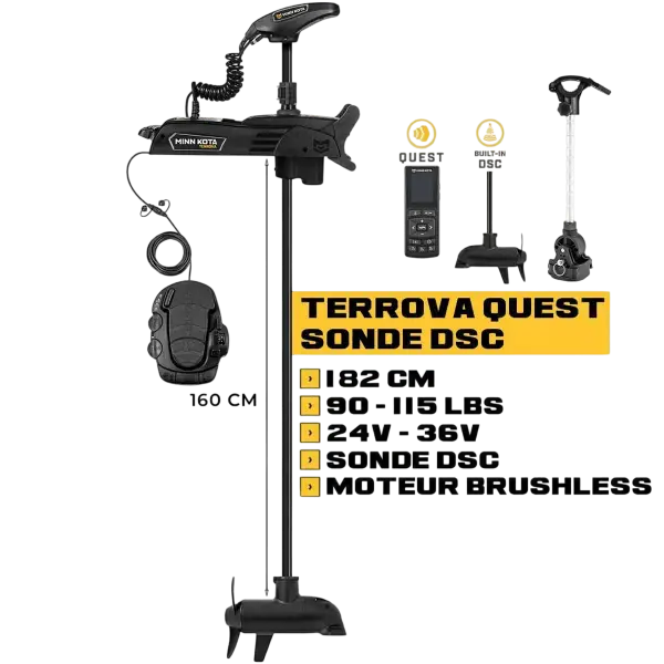Moteur avant Minn Kota TERROVA QUEST 182 cm + sonde DSC + pédale + télécommande - 24V/36V - 90/115LBS + kit stabilisateur - N°4 - comptoirnautique.com