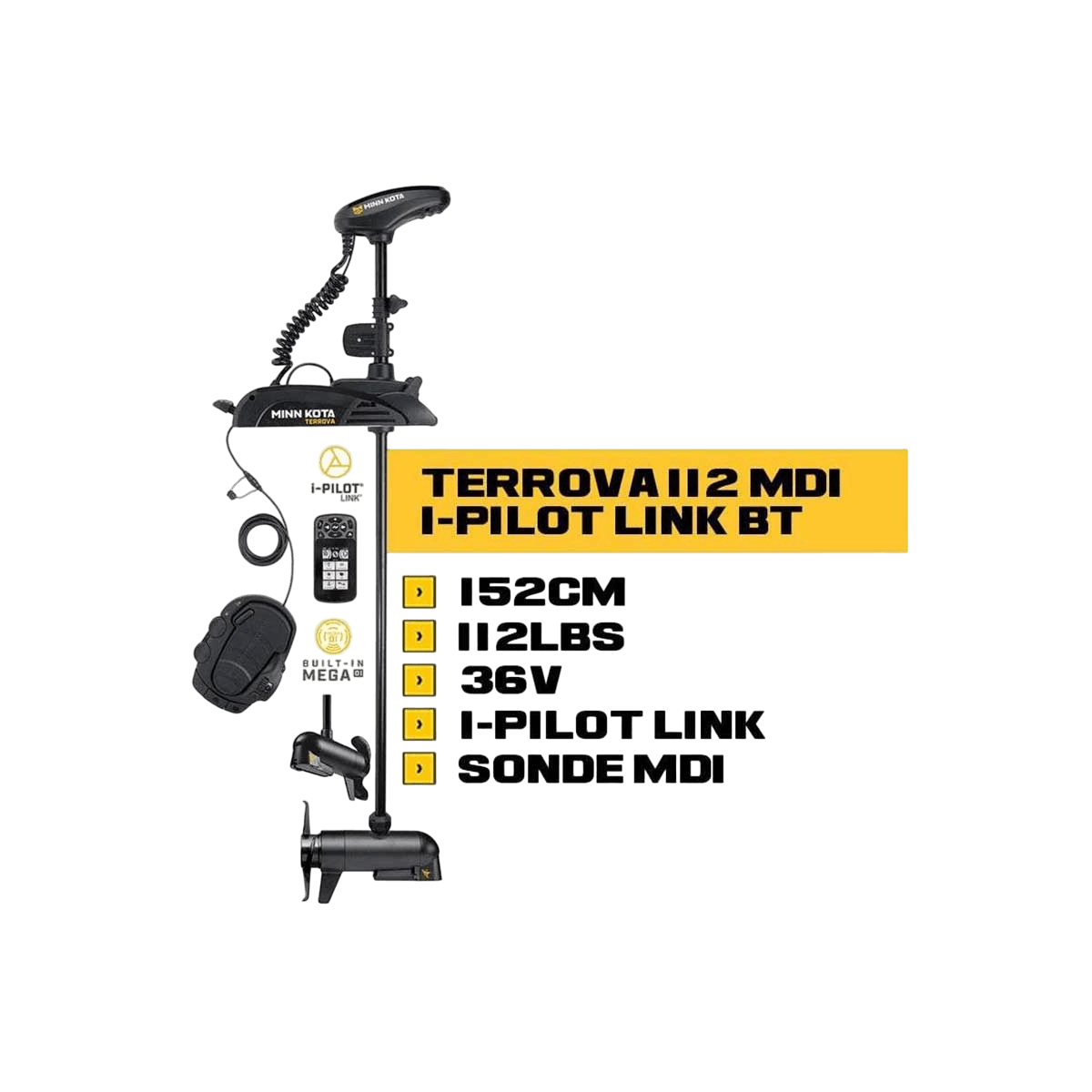 Moteur avant Minn Kota Terrova MDI BT + pédale + I-Pilot Link 112lbs 152cm 36V