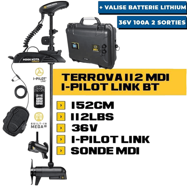 Moteur avant Minn Kota Terrova MDI BT + pédale + I-Pilot Link 112lbs 152cm 36V + batterie valise lithium BSR 36V100A 2 sorties - N°9 - comptoirnautique.com