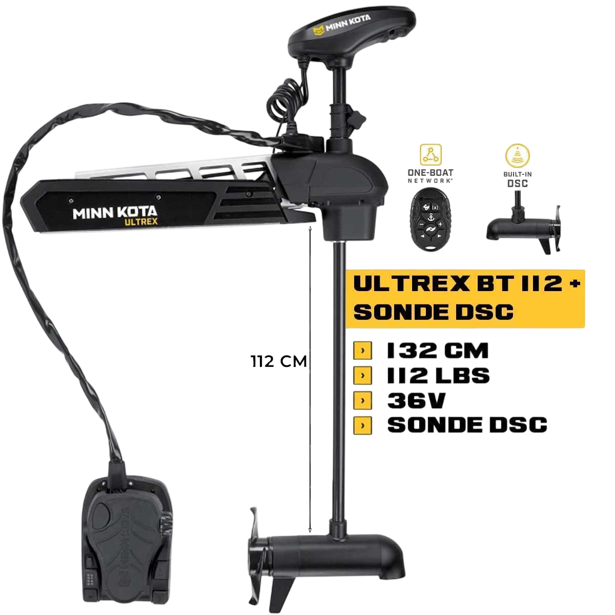 MK-1368896 - moteur avant Minn Kota ULTREX 112 Lbs GPS 36V 132 cm + sonde DSC avec micro-télécommande et pédale