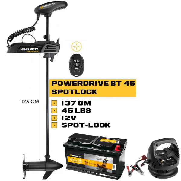 Pack moteur avant Minn Kota POWERDRIVE 45 Lbs + Batterie 12V Minn Kota + Chargeur portable 12V - N°2 - comptoirnautique.com