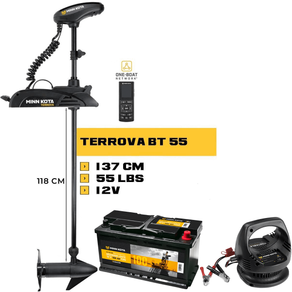 Pack moteur avant TERROVA 55 Lbs GPS + Batterie Pro Minn Kota 12V + chargeur Minn Kota portable 12V - N°2 - comptoirnautique.com